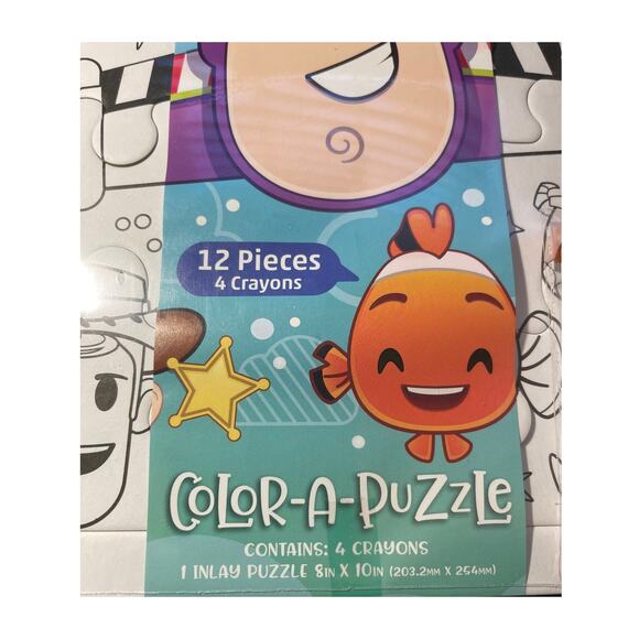 Disney Puzzletivity Emoji Color-A-Puzzle 4 Crayons Kids Activity 12 pcs - Picture 3 of 6